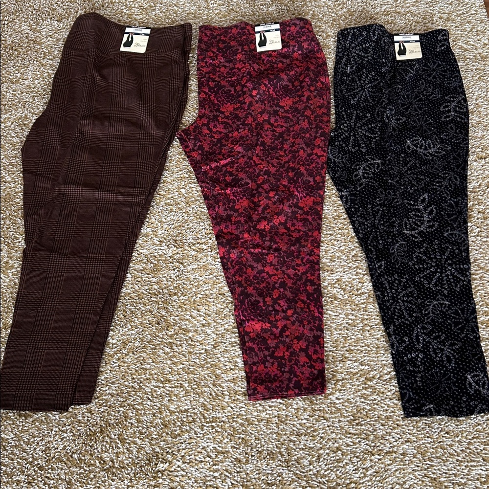Set of Three Patterned Pants - Brown, Red, Black
